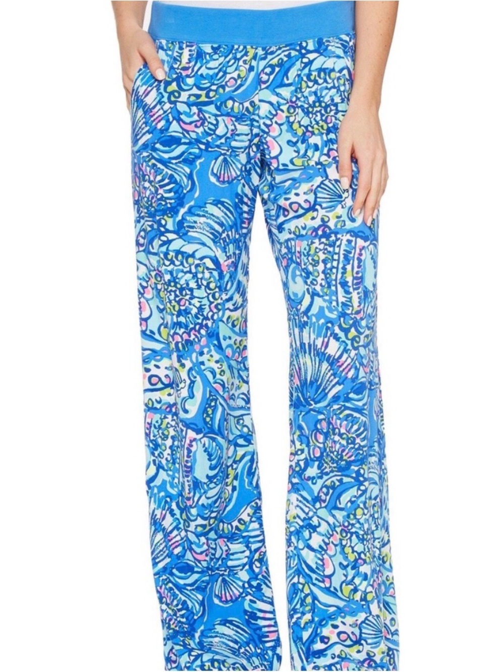 Lilly Pulitzer Womens Seaside Beach Pant Blue Ceviche Pullon Casual Summer Small